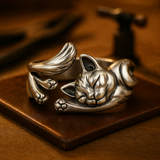 Vintage Silver Ring with Cats