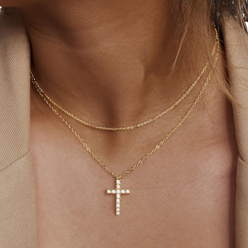 Minimalist Cross Rhinestone Inlaid Necklace