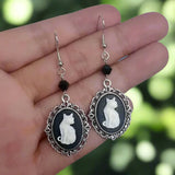 Vintage White Cat Earrings – Silver Frame Jewellery for Women