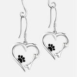 Silver Drop Earrings with Heart and Footprint Motif