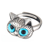 Ring with Blue-Eyed Cat – Playful Vintage Silver Ring for Cat Lovers