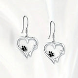 Silver Drop Earrings with Heart and Footprint Motif