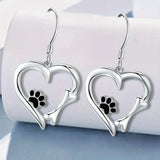 Silver Drop Earrings with Heart and Footprint Motif