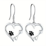 Silver Drop Earrings with Heart and Footprint Motif