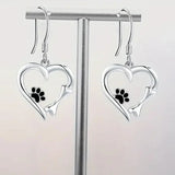 Silver Drop Earrings with Heart and Footprint Motif