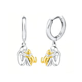 Two-Tone Silver and Gold Cat Hug Earrings