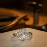 Shadow Open Ring with Cat Motif – Zirconia