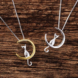 Elegant Necklace with Crescent Moon and Cat