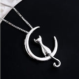 Elegant Necklace with Crescent Moon and Cat