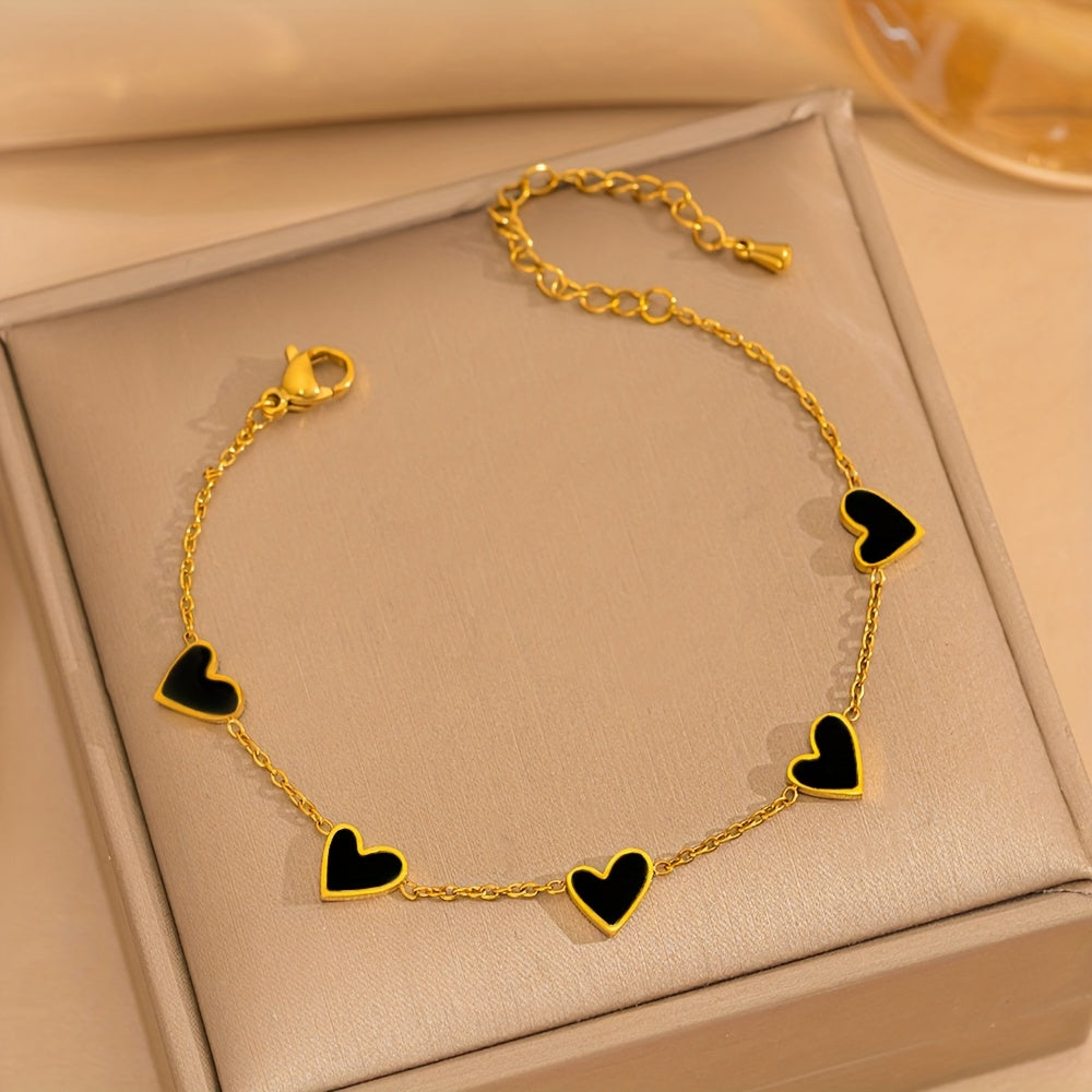 18K Golden-Plated 304 Stainless Steel Interlocking Heart Charm Bracelet