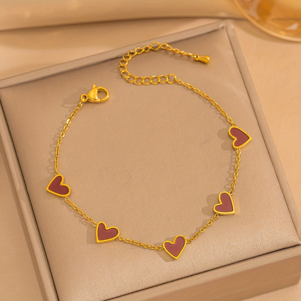 18K Golden-Plated 304 Stainless Steel Interlocking Heart Charm Bracelet