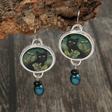 Vintage Tropical Black Cat Earrings